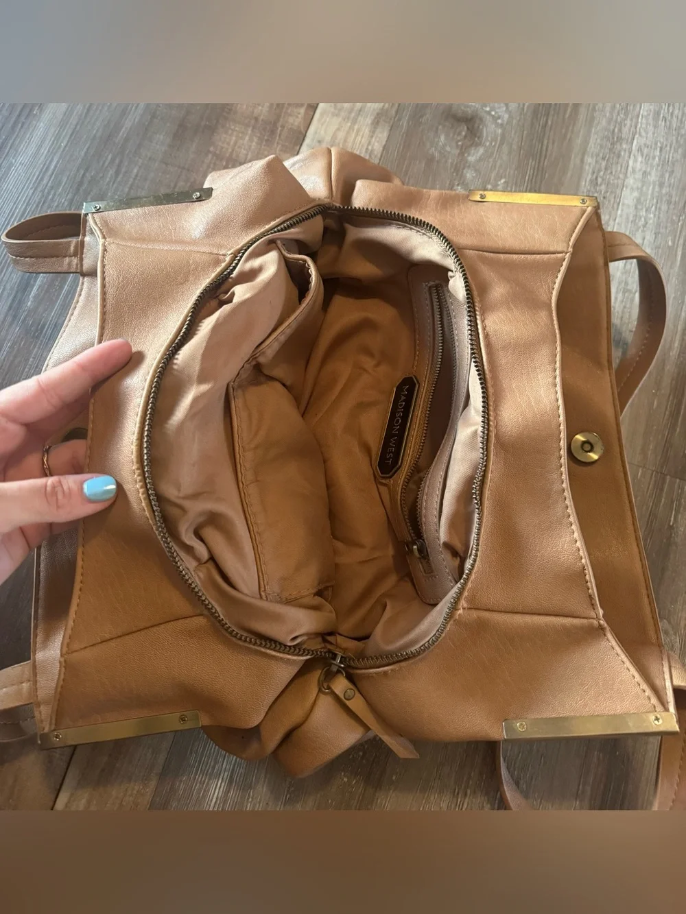 Madison West Tan Leather-Look Double-Compartment Purse